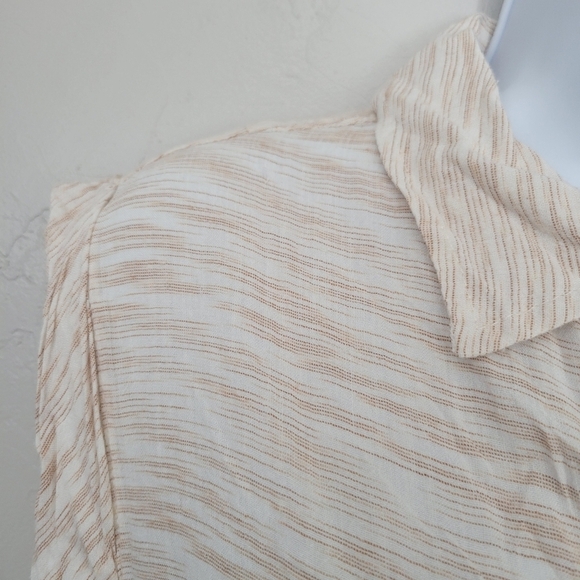 Lola Sport Women's 40 Medium Beige Ivory Cap Sleeve Midi Dress Button Down - Picture 13 of 13